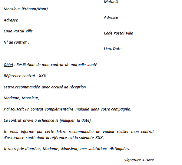 Résiliation individuelle en cas de contrat collectif obligatoire  Modèles de 